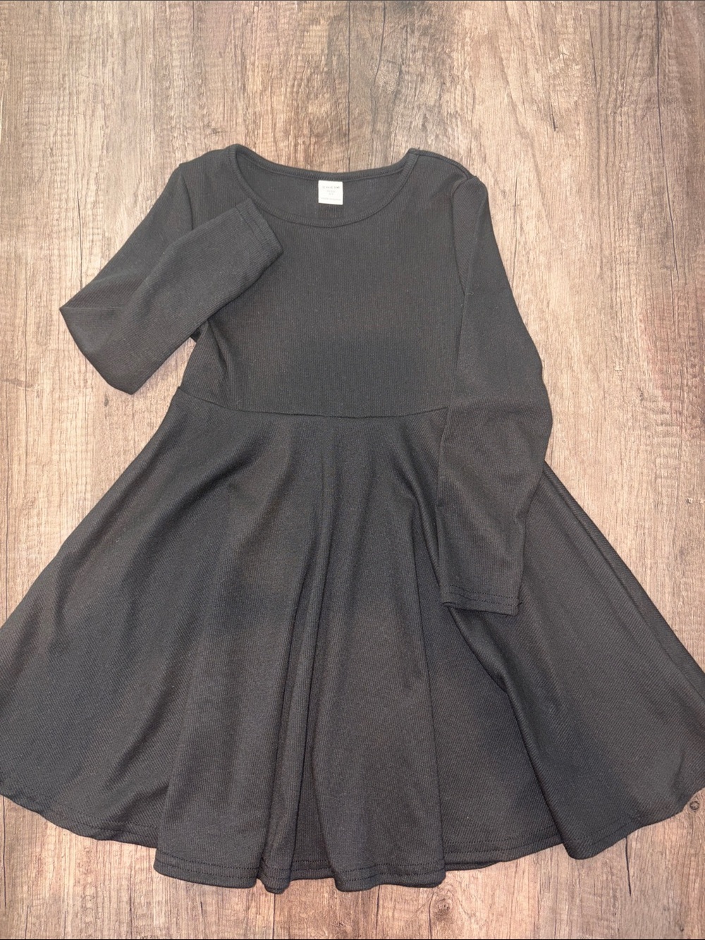 SHEIN Black Long-Sleeve Fit-and-Flare Girls' Dress